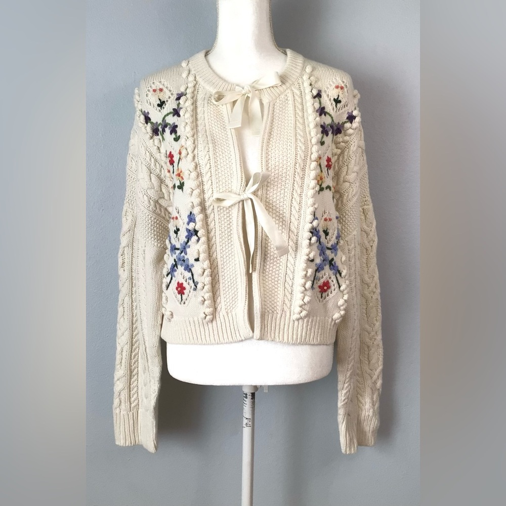 New Polo Ralph Lauren Embroidered Cable Cardigan